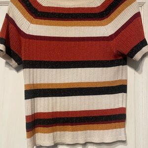 70s Inspired Striped Short Sleeve Cropped Sweater